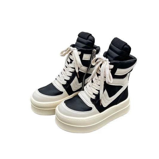 Rick Owens style High Top Suede Genuine Leather Lace Up Sneakers
