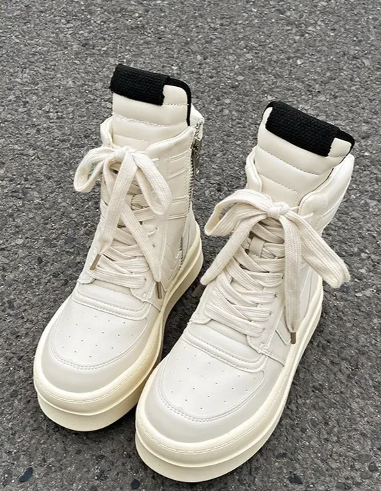 Rick Owens style High Top Suede Genuine Leather Lace Up Sneakers